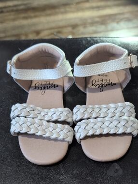 Monkey Feet White Braided Strap Ankle Buckle Sandals for Kids